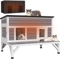 Elevated wooden outdoor cat house with insulated liner