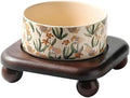 Ceramic Cat Bowl with Wooden Stand, Elevated Anti-Slip Pet Feeder, Beige