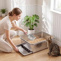 Stainless Steel Sifting Cat Litter Box for Pine Pellets and Large Cats