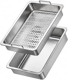Stainless Litter Sifter Pan with Removable Sift Tray, Solid Base Tray and Lift Handles, Size S