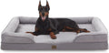 Light grey XXL orthopedic dog couch bed with bolsters and nonslip bottom