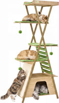 Tall wooden cat tree with condo, perch and side scratching board – view 2