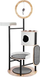 66-Inch Multi-Level Cat Tower with Dangling Ball Platform for Indoor Cats