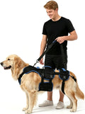 Red full body dog lifting harness with front vest, rear sling and padded strap – view 2