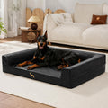 Black waterproof leather dog sofa bed with wraparound bolster