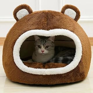 Large Plush Cat Bed Tent, Enclosed Lounger House for Indoor Cats