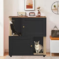 Double Cat Litter Box Enclosure for 2 Cats, Double Room with Scratch Post and Litter Mat, Black
