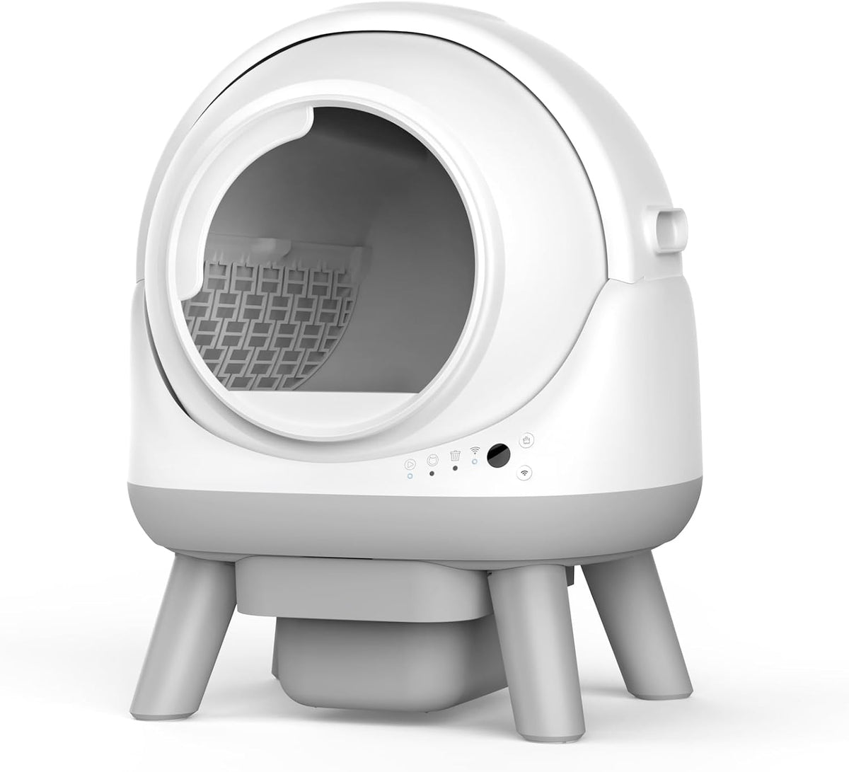 White automatic self-cleaning cat litter box, used condition with cosmetic flaws