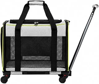 Wheeled Pet Carrier with Detachable Trolley and Telescopic Handle, Breathable, Portable, Gray
