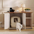 Large Litter Box Cabinet, Hidden Cat Washroom with Power Outlet, Light Oak