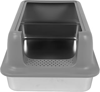 High-Sided Stainless Steel Litter Pan, Grey