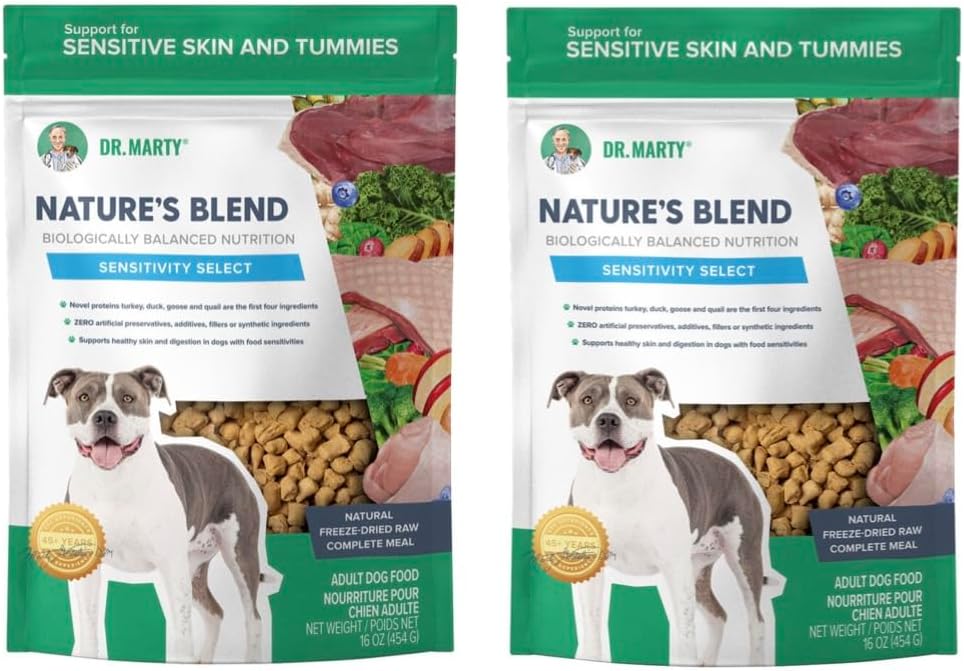 Two 16 oz bags of sensitivity formula freeze-dried raw dog food