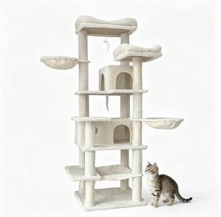 68-Inch Multi-Level Cat Tree with Hammock and Cat Cave, Beige