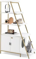 PETSITE Cat Litter Box Furniture with 3-Tier Ladder Shelves and Doors, 59 Inch, White