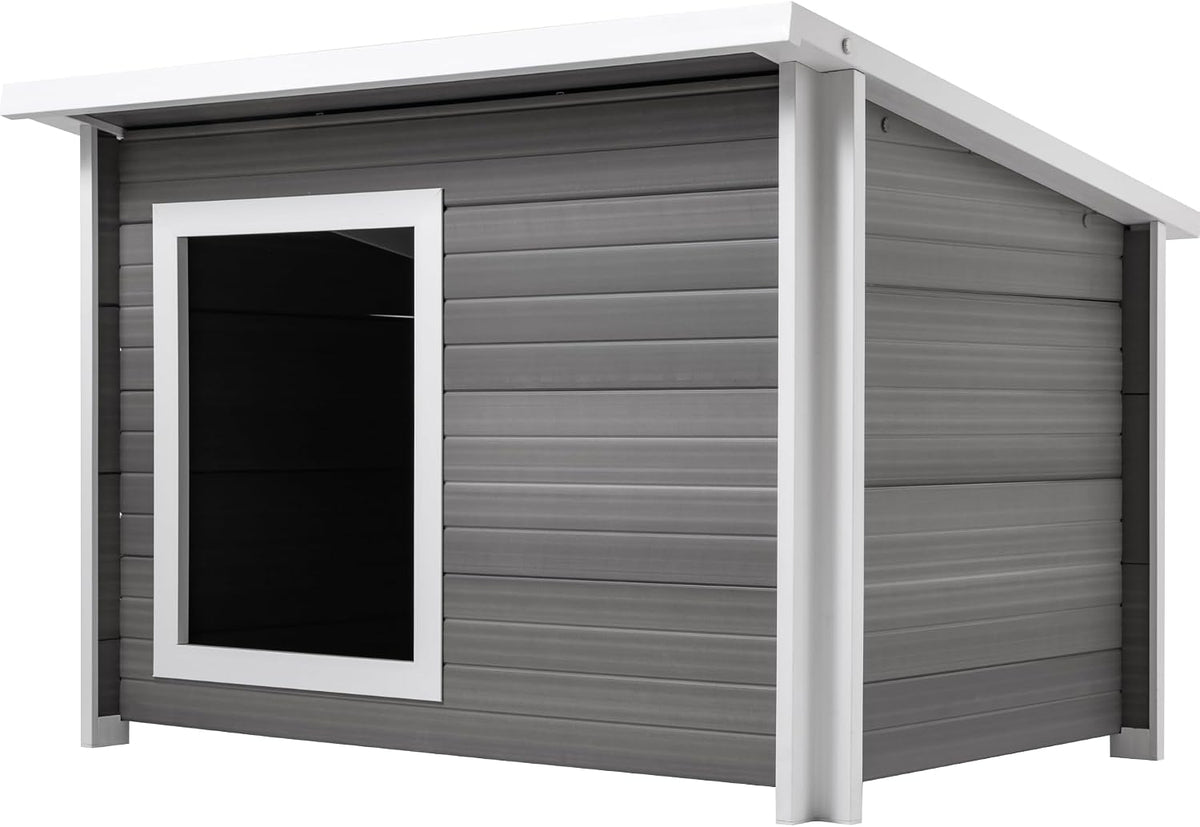 Lodge-style composite outdoor dog house with elevated floor – view 3
