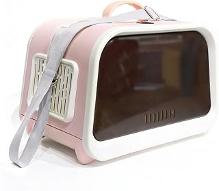 Cat Carrier with Window, Sturdy Construction, Portable, Adjustable, for Small Dogs, Pink and White, Gray Strap
