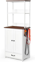 Wooden pet feeding station with storage cabinet doors and two raised bowls
