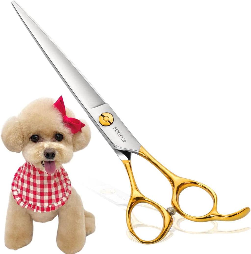 Gold 7.5 inch pet grooming scissors kit with curved, straight, blender and chunker shears – view 3