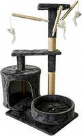 Compact Multi-Level Cat Climbing Structure with Scratching Posts and Condos
