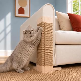 Modern Wooden Cat Scratching Post with Sisal Rope, Light Wood Color