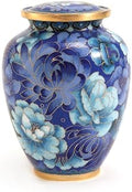 Near and Dear Pet Memorials Elite Cloisonne Floral Pet Cremation Urn, 50 Cubic Inch, Blue