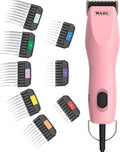 Corded pet grooming clipper with set of eight stainless steel guide combs