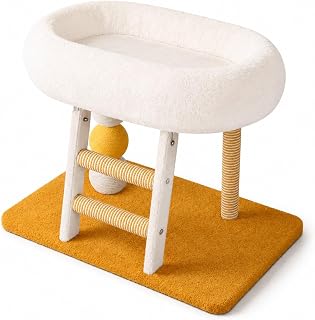 Cat Scratching Post with Climb and Ball, White, Simple Style