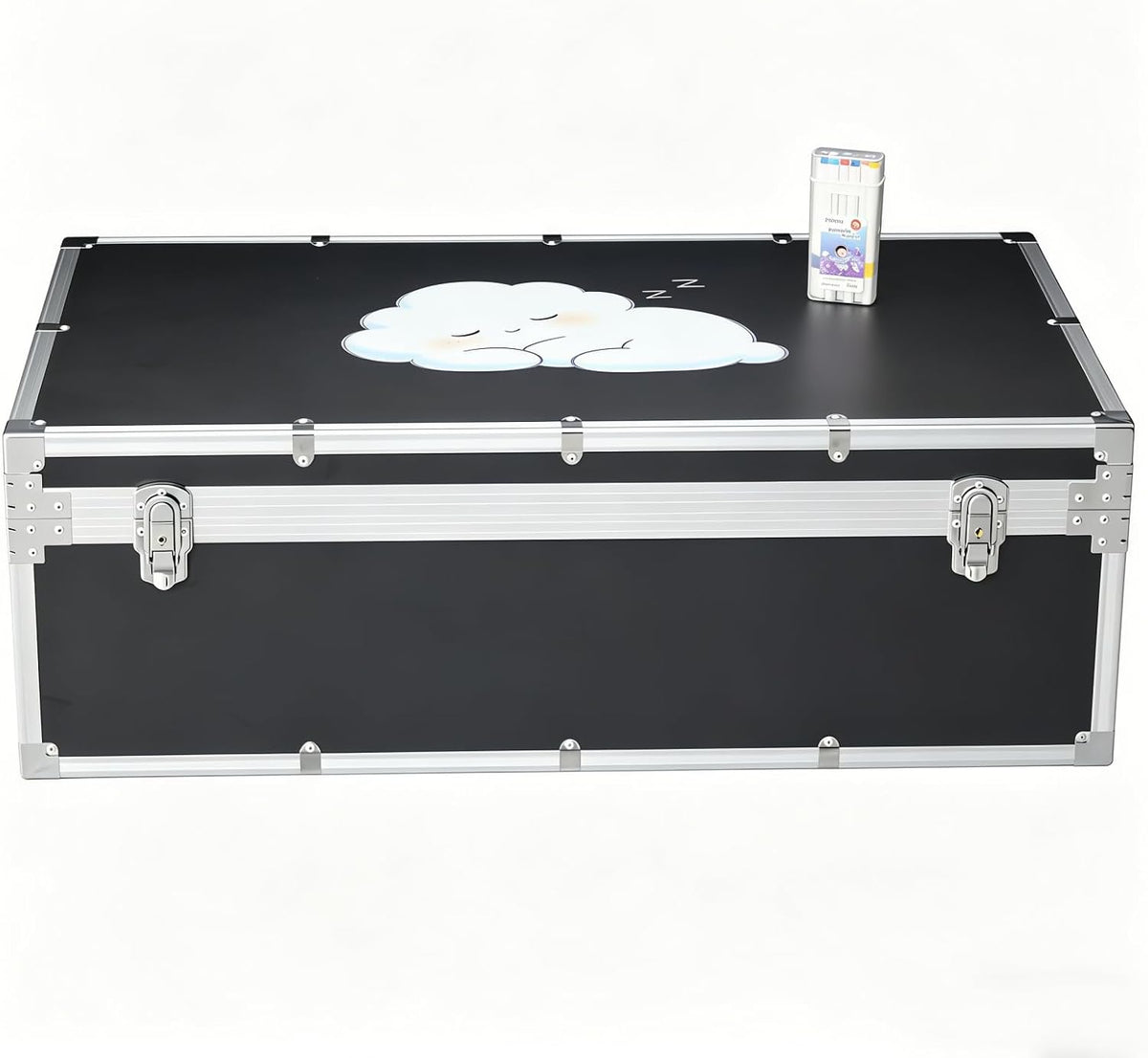 Aluminum pet memorial casket with satin blanket inside and carry handle – view 2