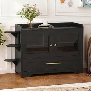 Cat Litter Box Enclosure Furniture, Dog-Proof Hidden Cabinet with Acrylic Door and Extra-Long Runway Drawer