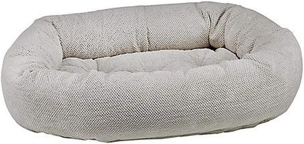 Small oval donut dog bed with removable tufted cushion in Aspen color