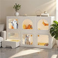 2-Tier Indoor Cat Cage with Litter Box, Resin, Transparent Windows and Knob Locks, 41 x 18 x 28 Inches