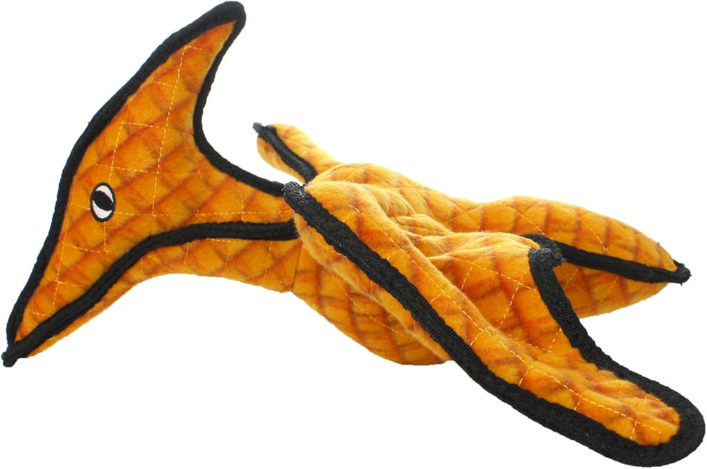 Large red plush dinosaur dog toy with reinforced stitched seams – view 3