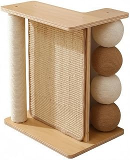 Stable Cat Scratching Pillar with Sisal Panel, Wood Board Frame and Toy Ball