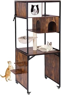 Aivituvin 68 Inch Cat Tree with Litter Box Enclosure, Wood Cat Condo Furniture, 2-in-1 Modern Tower