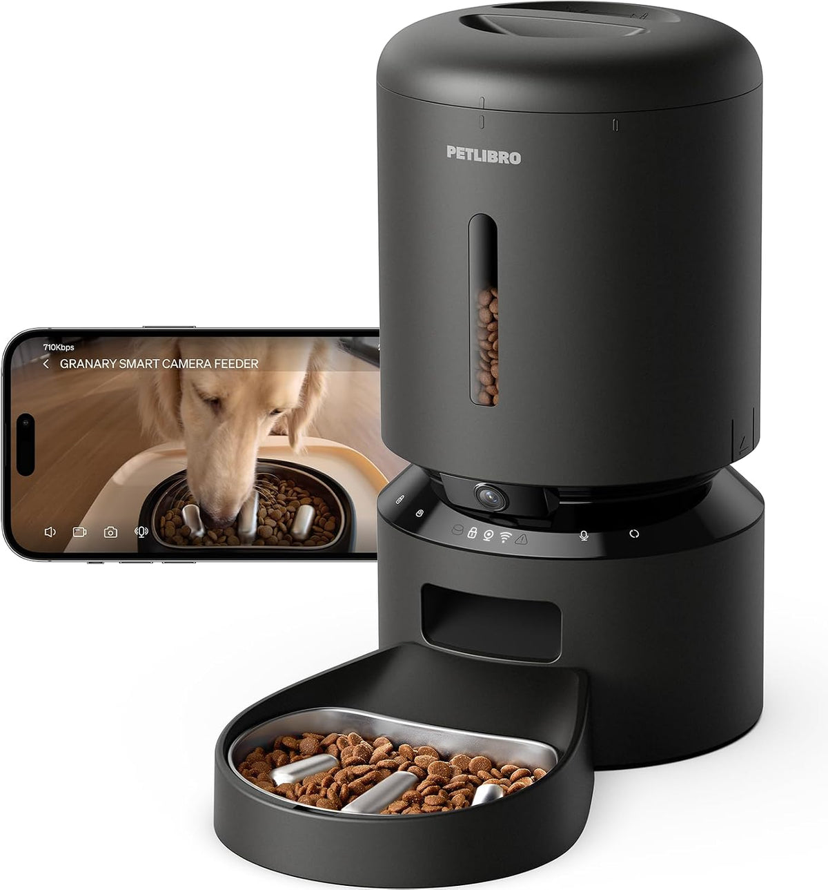 Automatic dog feeder with camera and stainless steel slow-feed tray