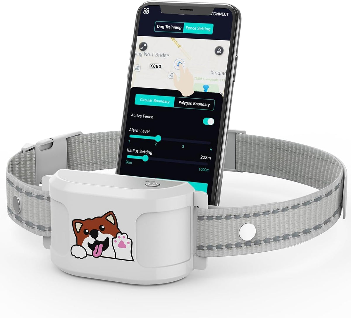 White GPS wireless dog fence collar with rechargeable waterproof receiver