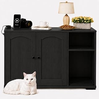IDEALHOUSE Wooden Cat Litter Box Enclosure, Hidden Litter Box Furniture