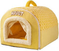 Indoor Cat Shelter Bed House with Canopy Roof and Top Handle, Yellow, XXL