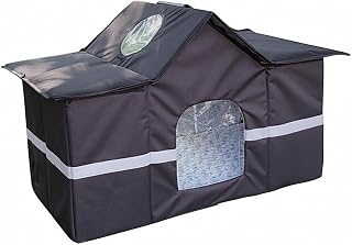 Community Cat Shelter with Door Curtain, Elevated Base, Reflective Stripes, Low-Maintenance, for Garden