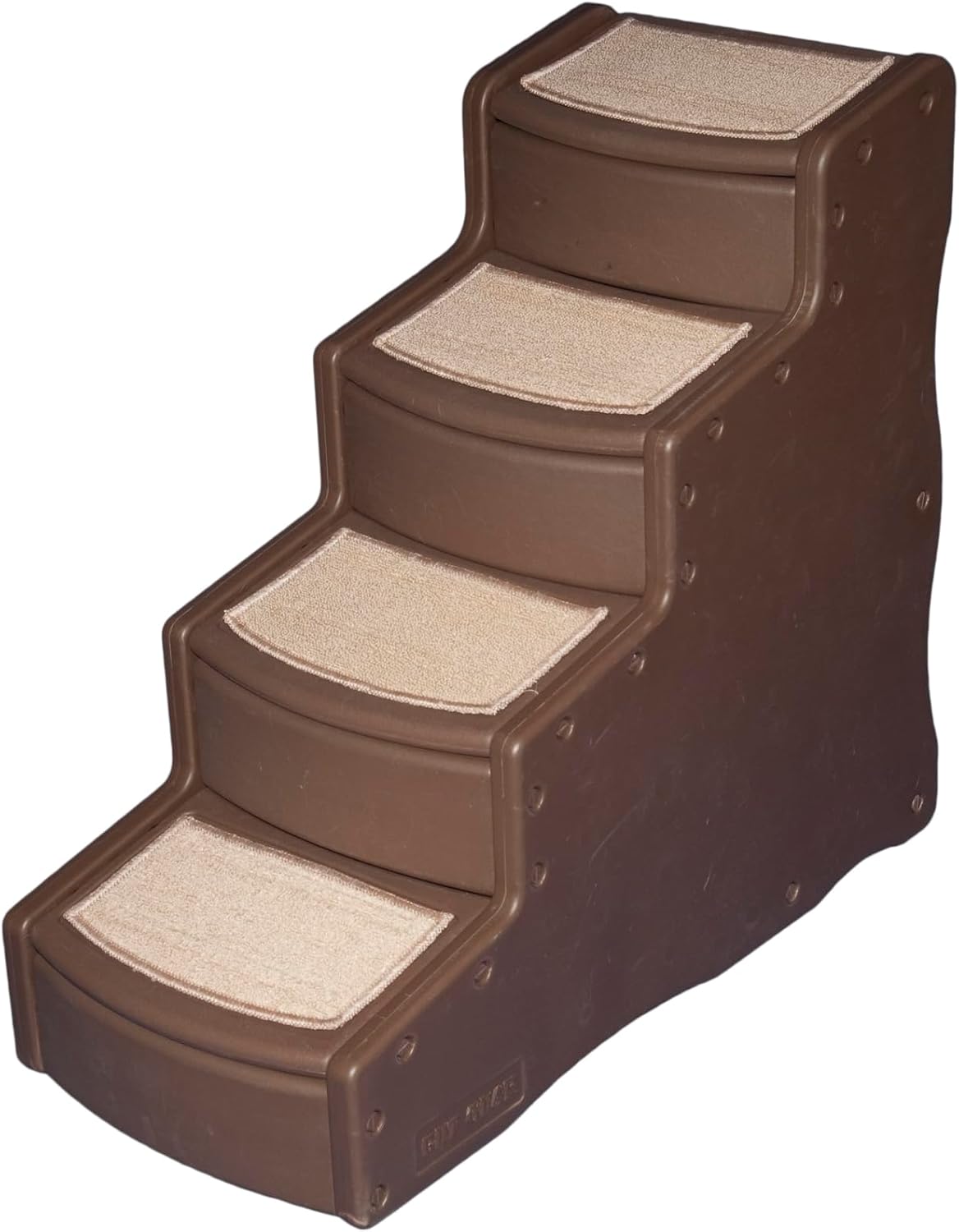Sand-colored four-step pet stairs with carpet treads – view 2