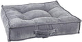 Medium square gray micro velvet dog bed with tufted center