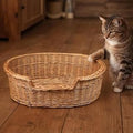 Natural Wicker Cat Bed, Handwoven Rattan Pet Basket, Light Brown
