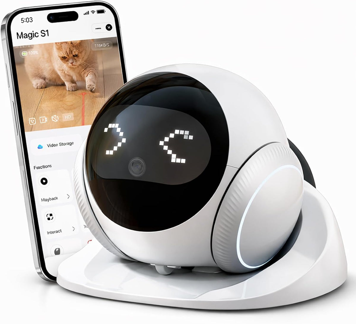 Self-righting robot camera on wheels for indoor pet monitoring