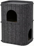 Felt Cat Tunnel Bed House with Stacked Cylindrical Levels and Multiple Entry Points, Black
