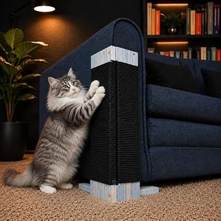 Cat Scratching Post with Sisal Rope, Blue Distressed Wood Base, Floor-Mounted