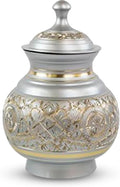Small hand-etched brass pet cremation urn with pewter accents