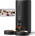 Automatic pet feeder with built-in camera and two food bowls