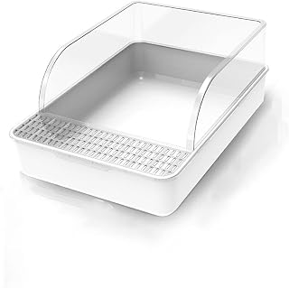 Open Cat Litter Box with High Fence, Large, Double-Layer Mesh and Shovel