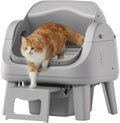 Dark grey open top self-cleaning litter box with entry step