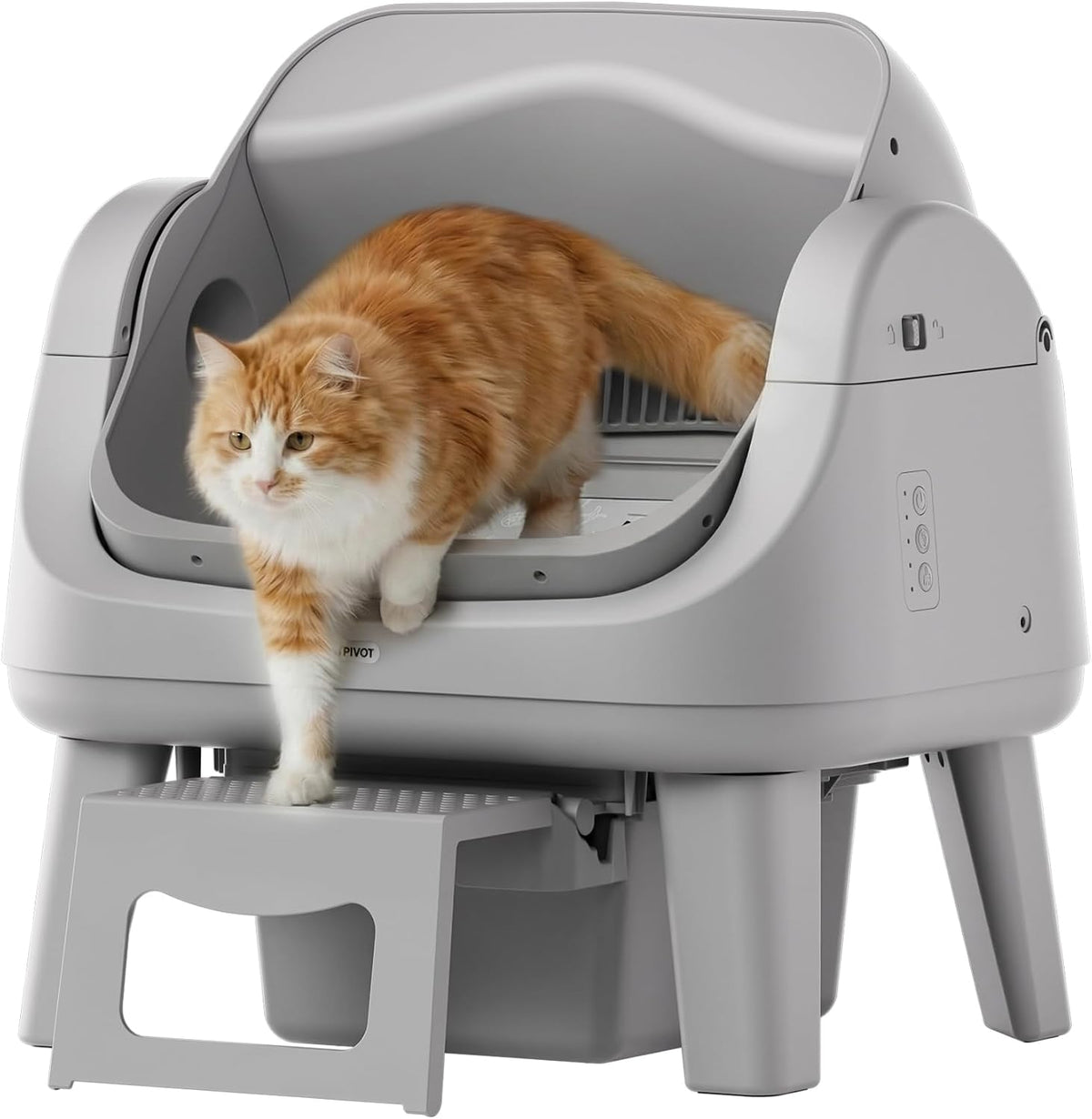 Dark grey open top self-cleaning litter box with entry step